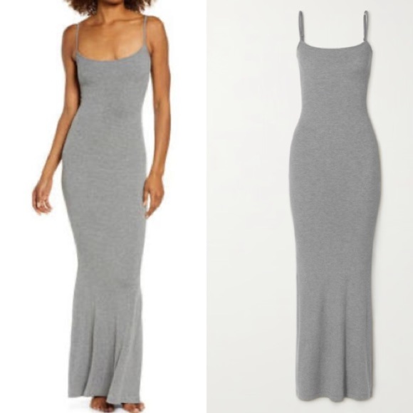 SKIMS Other - NWT SKIMS Soft Lounge Rib Long Slip Dress Gray LARGE